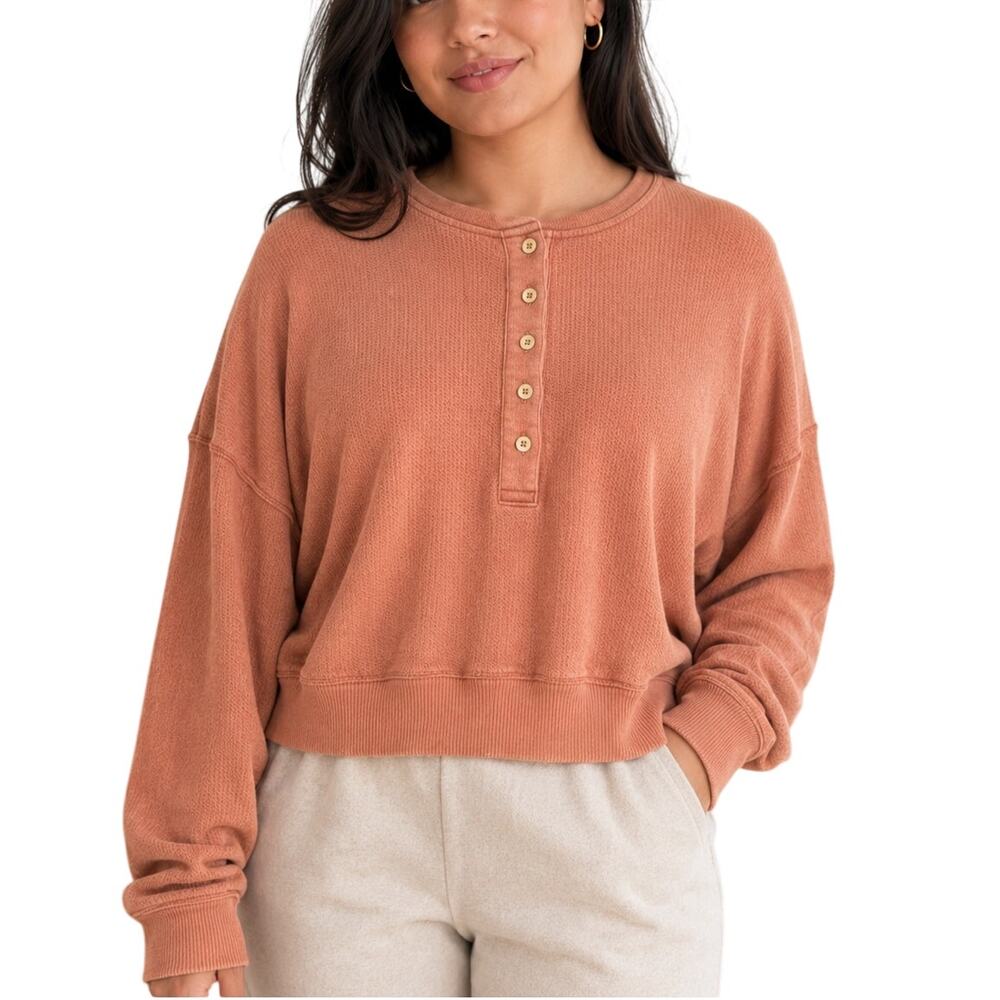 American Eagle Henley Sweatshirt Rust Orange Medium